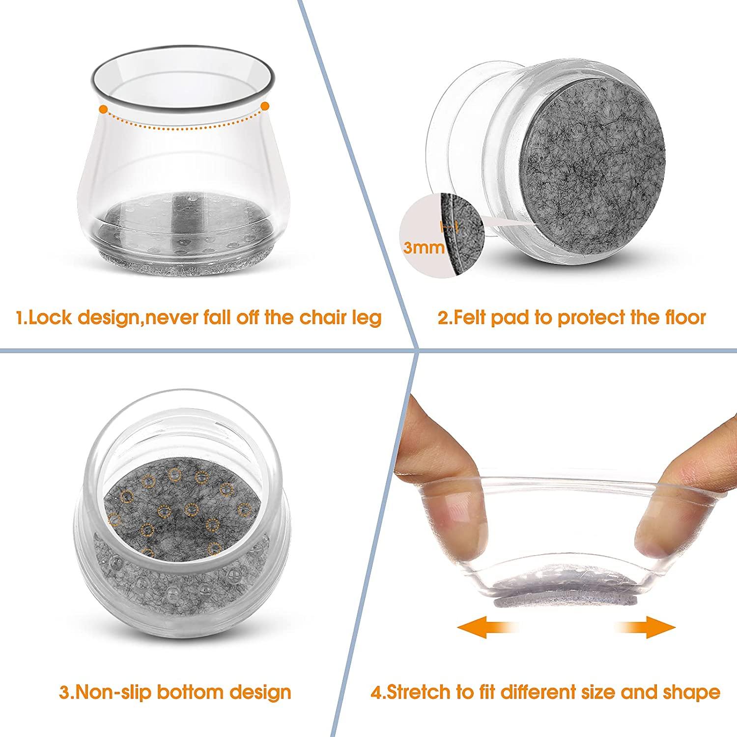32-Piece: Clear Chair Leg Floor Protectors